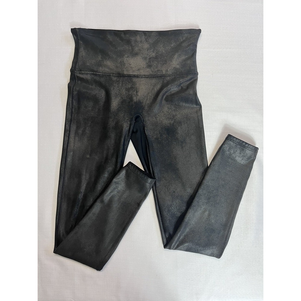 Spanx Leggings Womens Large Black Shimmer Spanxshape Faux Leather Grunge Baddie